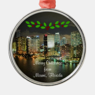Prettig kerstfeest vanuit Miami, Florida Metaal Or Metalen Ornament