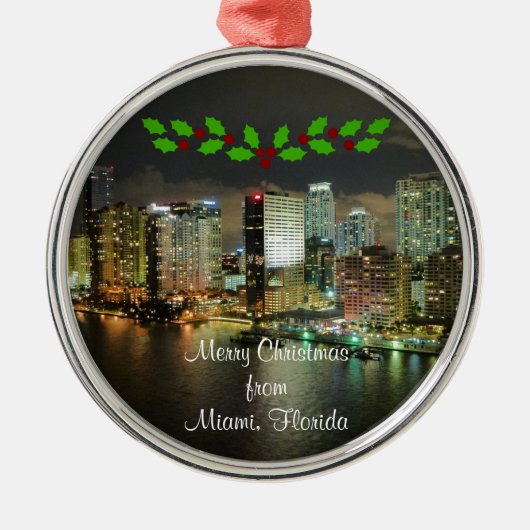 Prettig kerstfeest vanuit Miami, Florida Metaal Or Metalen Ornament (Voorkant)