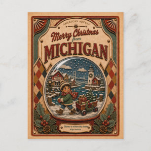 Prettig kerstfeest vanuit Michigan Vintage Sneeuwb Feestdagenkaart