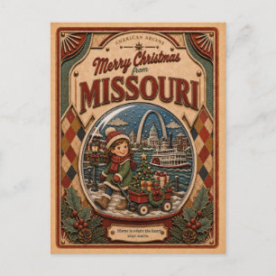 Prettig kerstfeest vanuit Missouri Vintage Sneeuwb Feestdagenkaart