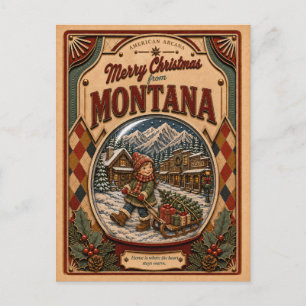 Prettig kerstfeest vanuit Montana Vintage Sneeuwbo Feestdagenkaart