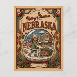 Prettig kerstfeest vanuit Nebraska Vintage Sneeuwb Feestdagenkaart