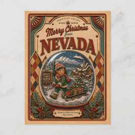 Prettig kerstfeest vanuit Nevada Vintage Sneeuwbol Feestdagenkaart