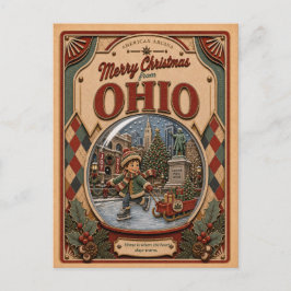 Prettig kerstfeest vanuit Ohio Vintage Sneeuwbol Feestdagenkaart