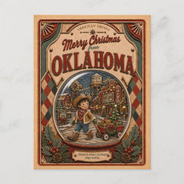 Prettig kerstfeest vanuit Oklahoma Vintage Sneeuwb Feestdagenkaart