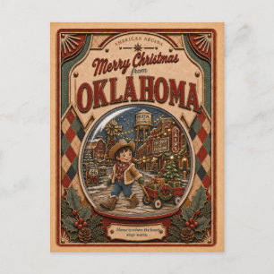 Prettig kerstfeest vanuit Oklahoma Vintage Sneeuwb Feestdagenkaart