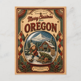 Prettig kerstfeest vanuit Oregon Vintage Sneeuwbol Feestdagenkaart