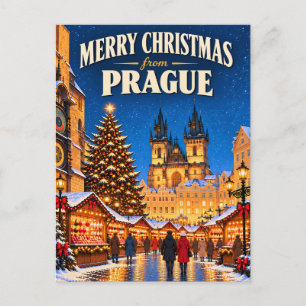 Prettig kerstfeest vanuit Praag Vintage Kerstkaart Feestdagenkaart