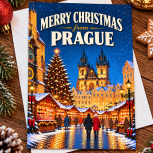 Prettig kerstfeest vanuit Praag Vintage Tsjechisch Briefkaart