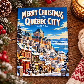 Prettig kerstfeest vanuit Québec City Canada Oud Briefkaart