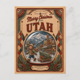 Prettig kerstfeest vanuit Utah Vintage Sneeuwbol Feestdagenkaart