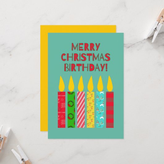 Prettig kerstfeest verjaardag Kleurrijke kaarsen (Voorkant / Achterkant in situ)