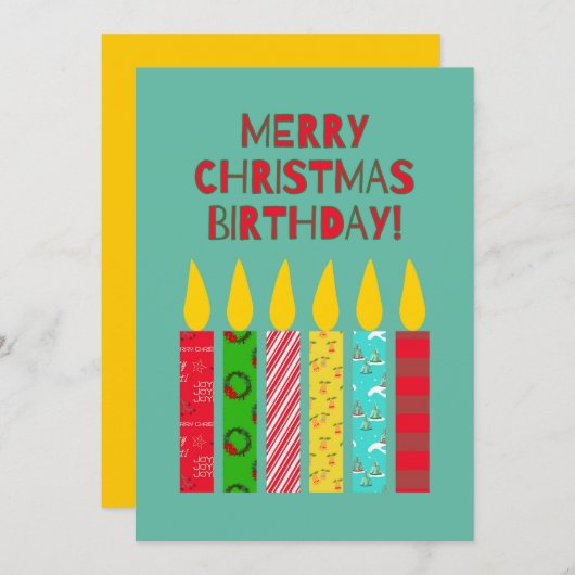 Prettig kerstfeest verjaardag Kleurrijke kaarsen (Voorkant / Achterkant)