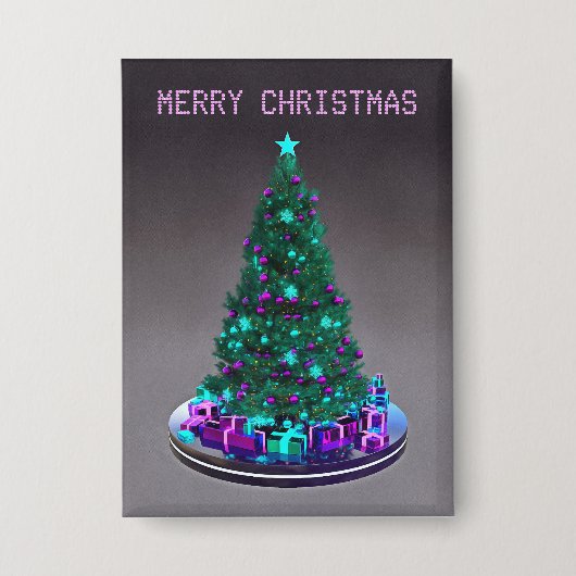 Prettig kerstfeest. Versierde boom met cadeaus Button (Voorkant)