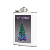 Prettig kerstfeest. Versierde boom met cadeaus Heupfles (Links)