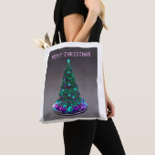 Prettig kerstfeest. Versierde boom met cadeaus Tote Bag (Dichtbij)