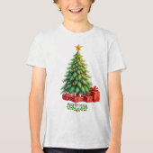 Prettig kerstfeest, versierde boom, Tri-Blend shirt (Voorkant)