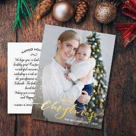 Prettig kerstfeest Verticale vakantiefoto Goud Folie Feestdagen Briefkaart