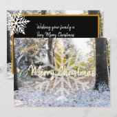 Prettig kerstfeest vervaagde sneeuwvlok op besneeu feestdagenkaart (Voorkant / Achterkant)