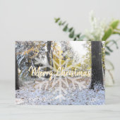 Prettig kerstfeest Vervlogen Sneeuwvlok op besneeu Feestdagenkaart (Staand voorkant)