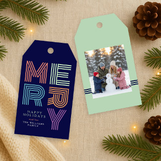 Prettig kerstfeest Vet Kleurrijke Typografie Foto Cadeaulabel