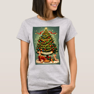 Prettig kerstfeest Victoriaanse boom drie knuffelm T-shirt