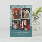 Prettig kerstfeest vier foto-collage feestdagenkaart (Staand voorkant)