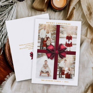 Prettig kerstfeest vier foto kaart met rode lint