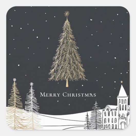 Prettig kerstfeest vierkante sticker (Voorkant)