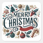Prettig Kerstfeest Vierkante Sticker (Voorkant)