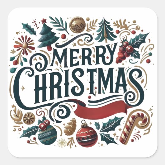 Prettig Kerstfeest Vierkante Sticker (Voorkant)