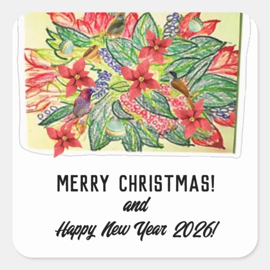 Prettig kerstfeest! vierkante sticker (Voorkant)