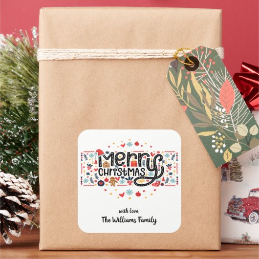 Prettig kerstfeest vierkante sticker (Feestdagen)