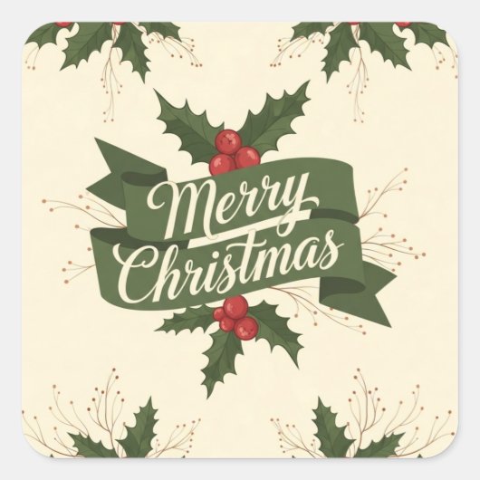 Prettig kerstfeest vierkante sticker (Voorkant)