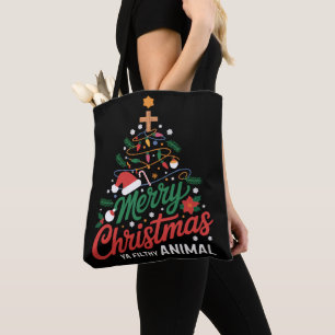 Prettig kerstfeest vies beest Grappig kerstgezin Tote Bag