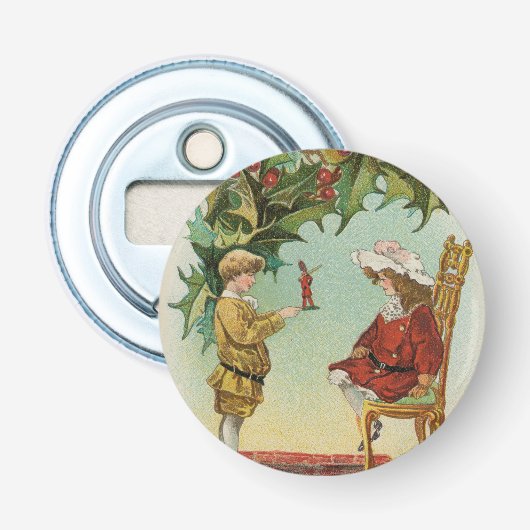 Prettig Kerstfeest - vintage ansichtkaart Button Flesopener (Voorkant)
