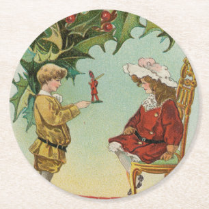 Prettig Kerstfeest - vintage ansichtkaart Ronde Kartonnen Onderzetter