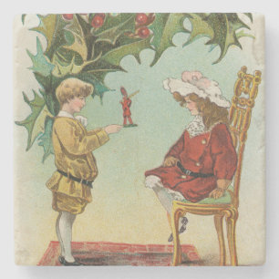 Prettig Kerstfeest - vintage ansichtkaart Stenen Onderzetter