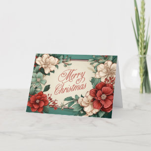 Prettig kerstfeest Vintage bloemen  Feestdagen Kaart