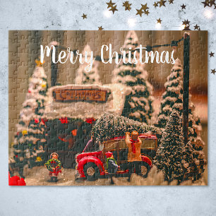 Prettig kerstfeest Vintage Boom Winkel Rode Truck Legpuzzel