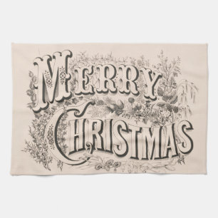 Prettig kerstfeest, Vintage Currier & Ives print Theedoek