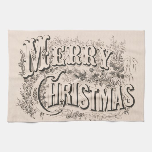 Prettig kerstfeest, Vintage Currier & Ives print Theedoek (Horizontaal)