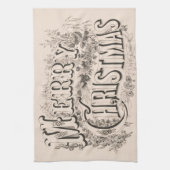 Prettig kerstfeest, Vintage Currier & Ives print Theedoek (Verticaal)