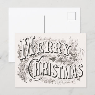 Prettig kerstfeest, Vintage Currier & Ives (reprod Briefkaart