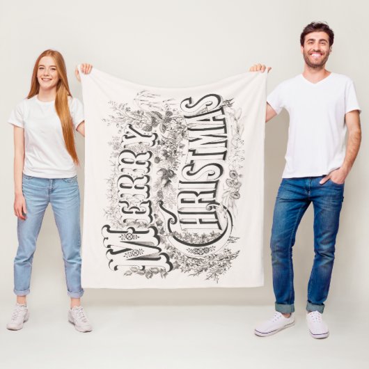 Prettig kerstfeest, Vintage Currier & Ives (reprod Fleece Deken (In situ)