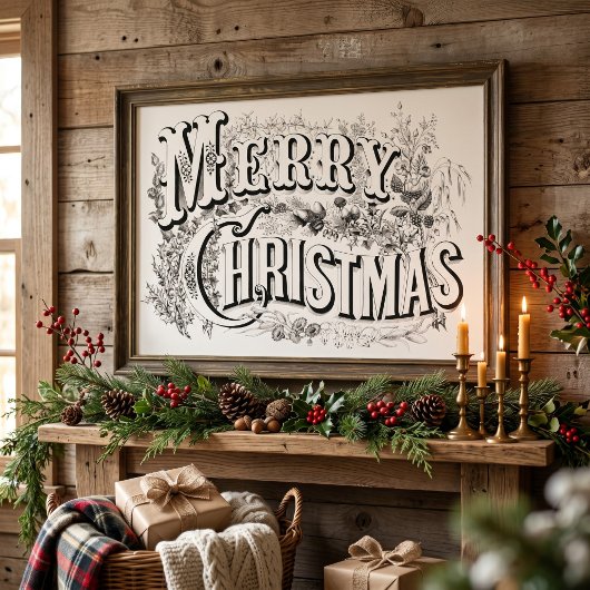 Prettig kerstfeest, Vintage Currier & Ives (reprod Poster