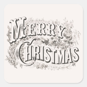 Prettig kerstfeest, Vintage Currier & Ives (reprod Vierkante Sticker