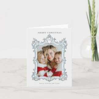 Prettig kerstfeest Vintage Elegante lijst Blauw Feestdagen Kaart
