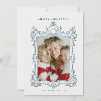 Prettig kerstfeest Vintage Elegante lijst Blauw Feestdagenkaart