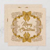 Prettig kerstfeest vintage gouden strik feestdagenkaart (Voorkant / Achterkant)